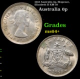 1963 Australia 6p, Sixpence, Elizabeth II KM-58 Grades Choice+ Unc