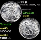 1946-p Walking Liberty Half Dollar 50c Grades Choice+ Unc