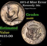 1971-d Kennedy Half Dollar Mint Error 50c Grades GEM+ Unc