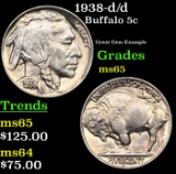 1938-d/d Buffalo Nickel 5c Grades GEM Unc