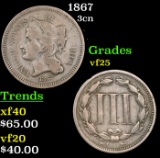 1867 Three Cent Copper Nickel 3cn Grades vf+