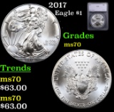 2017 Silver Eagle Dollar $1 Graded ms70 By SEGS
