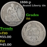1886-p Seated Liberty Dime 10c Grades f+