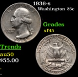 1936-s Washington Quarter 25c Grades xf+