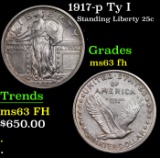 1917-p Ty I Standing Liberty Quarter 25c Grades Select Unc FH