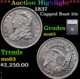 ***Auction Highlight*** 1837 Capped Bust Dime 10c Graded ms63 By SEGS (fc)