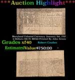 ***Auction Highlight*** Maryland Colonial Currency January 2st, 1767 8 Dollars ($8) Fr-MD48 Printed