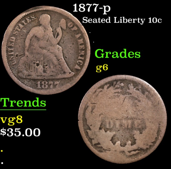 1877-p Seated Liberty Dime 10c Grades g+