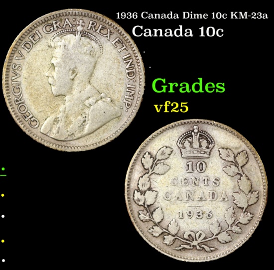 1936 Canada Dime 10c KM-23a Grades vf+