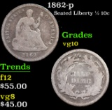 1862-p Seated Liberty Half Dime 1/2 10c Grades vg+