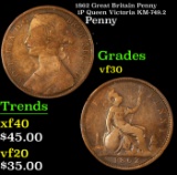 1862 Great Britain Penny 1P Queen Victoria KM-749.2 Grades vf++