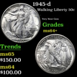 1945-d Walking Liberty Half Dollar 50c Grades Choice+ Unc