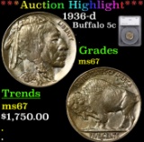 ***Auction Highlight*** 1936-d Buffalo Nickel 5c Graded ms67 By SEGS (fc)