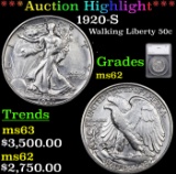 ***Auction Highlight*** 1920-S Walking Liberty Half Dollar 50c Graded ms62 By SEGS (fc)