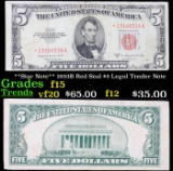 **Star Note** 1953B Red Seal $5 Legal Tender Note Grades f+