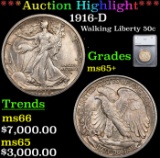 ***Auction Highlight*** 1916-D Walking Liberty Half Dollar 50c Graded ms65+ By SEGS (fc)