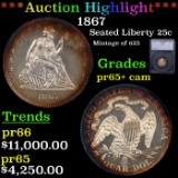 Proof ***Auction Highlight*** 1867 Seated Liberty Quarter 25c Graded pr65+ By SEGS (fc)