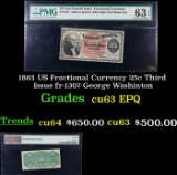 1863 US Fractional Currency 25c Third Issue fr-1307 George Washinton Graded cu63 EPQ By PMG