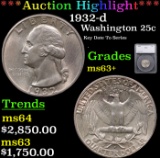 ***Auction Highlight*** 1932-d Washington Quarter 25c Graded ms63+ By SEGS (fc)