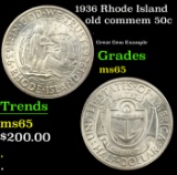 1936 Rhode Island Old Commem Half Dollar 50c Graded ms65 By SEGS
