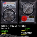 PCGS 2021-p Peace Dollar First Strike $1 Graded ms70 By PCGS