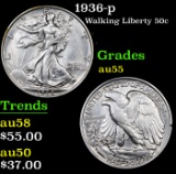 1936-p Walking Liberty Half Dollar 50c Grades Choice AU