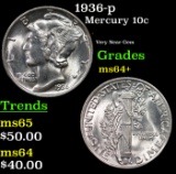 1936-p Mercury Dime 10c Grades Choice+ Unc