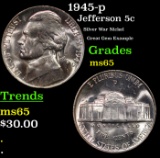 1945-p Jefferson Nickel 5c Grades GEM Unc