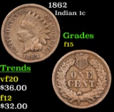 1862 Indian Cent 1c Grades f+