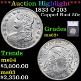 ***Auction Highlight*** 1833 Capped Bust Half Dollar O-103 50c Graded ms63+ By SEGS (fc)