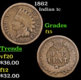 1862 Indian Cent 1c Grades f+