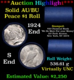 ***Auction Highlight*** AU/BU Slider Chemical Bank Shotgun Peace $1 Roll 1924 & S Ends Virtually UNC