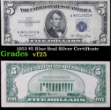 1953 $5 Blue Seal Silver Certificate Grades vf+