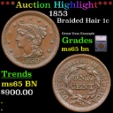 ***Auction Highlight*** 1853 Braided Hair Large Cent 1c Graded ms65 bn By SEGS (fc)