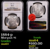 NGC 1884-p Morgan Dollar $1 Graded ms63 By NGC