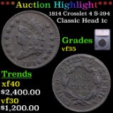 ***Auction Highlight*** 1814 Crosslet 4 S-294 Classic Head Large Cent 1c Graded vf35 By SEGS (fc)