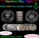 ***Auction Highlight*** Full Roll of Silver 1964 Canadian Dollar with Queen Elizabeth II, 20 Coins i