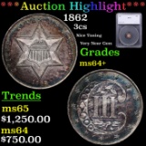 ***Auction Highlight*** 1862 Three Cent Silver 3cs Graded ms64+ By SEGS (fc)