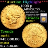 ***Auction Highlight*** 1905-p Gold Liberty Double Eagle $20 Graded ms63+ By SEGS (fc)