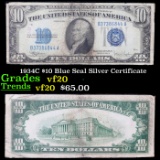 1934c $10 Blue Seal Silver Certificate Grades vf, very fine