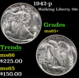 1942-p Walking Liberty Half Dollar 50c Grades GEM+ Unc