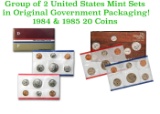 Group of 2 United States Mint Set in Original Government Packaging! From 1984-1985 with 20 Coins Ins