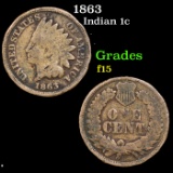 1863 Indian Cent 1c Grades f+