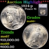 ***Auction Highlight*** 1924-p Peace Dollar $1 Graded ms66+ By SEGS (fc)