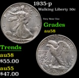 1935-p Walking Liberty Half Dollar 50c Grades Choice AU/BU Slider