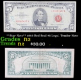 **Star Note** 1963 Red Seal $5 Legal Tender Note Grades f, fine