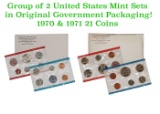 Group of 2 United States Mint Set in Original Government Packaging! From 1970-1971 with 21 Coins Ins