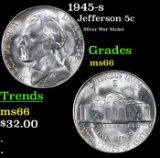 1945-s Jefferson Nickel 5c Grades GEM+ Unc