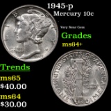 1945-p Mercury Dime 10c Grades Choice+ Unc