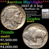 ***Auction Highlight*** 1937-d 3 leg Buffalo Nickel 5c Graded ms62 By SEGS (fc)